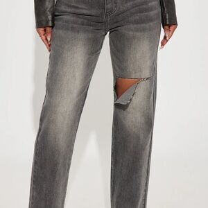 Fashion Nova Charcoal Distressed Straight Leg Jeans